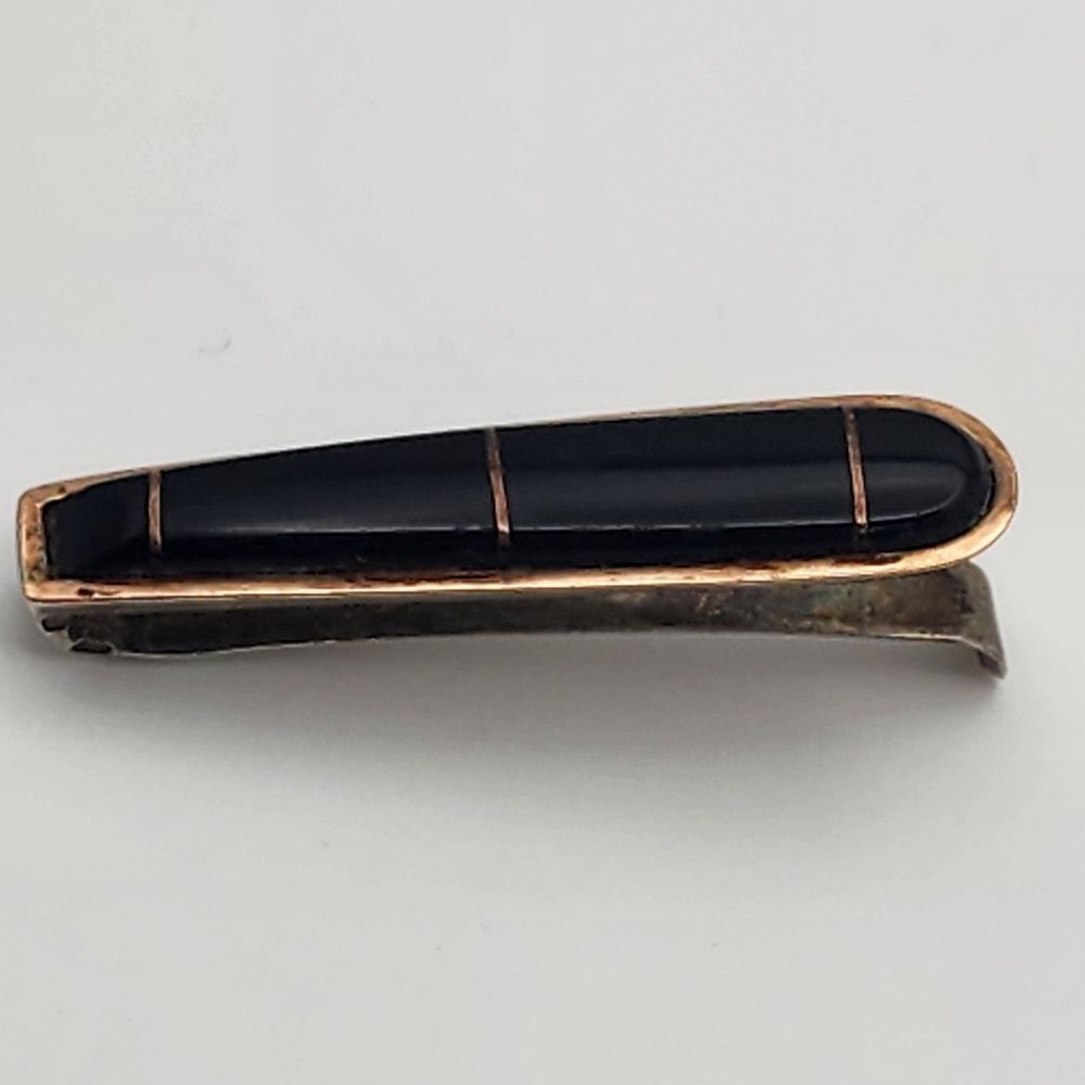Vintage Sterling Silver & Onyx Tie Clip